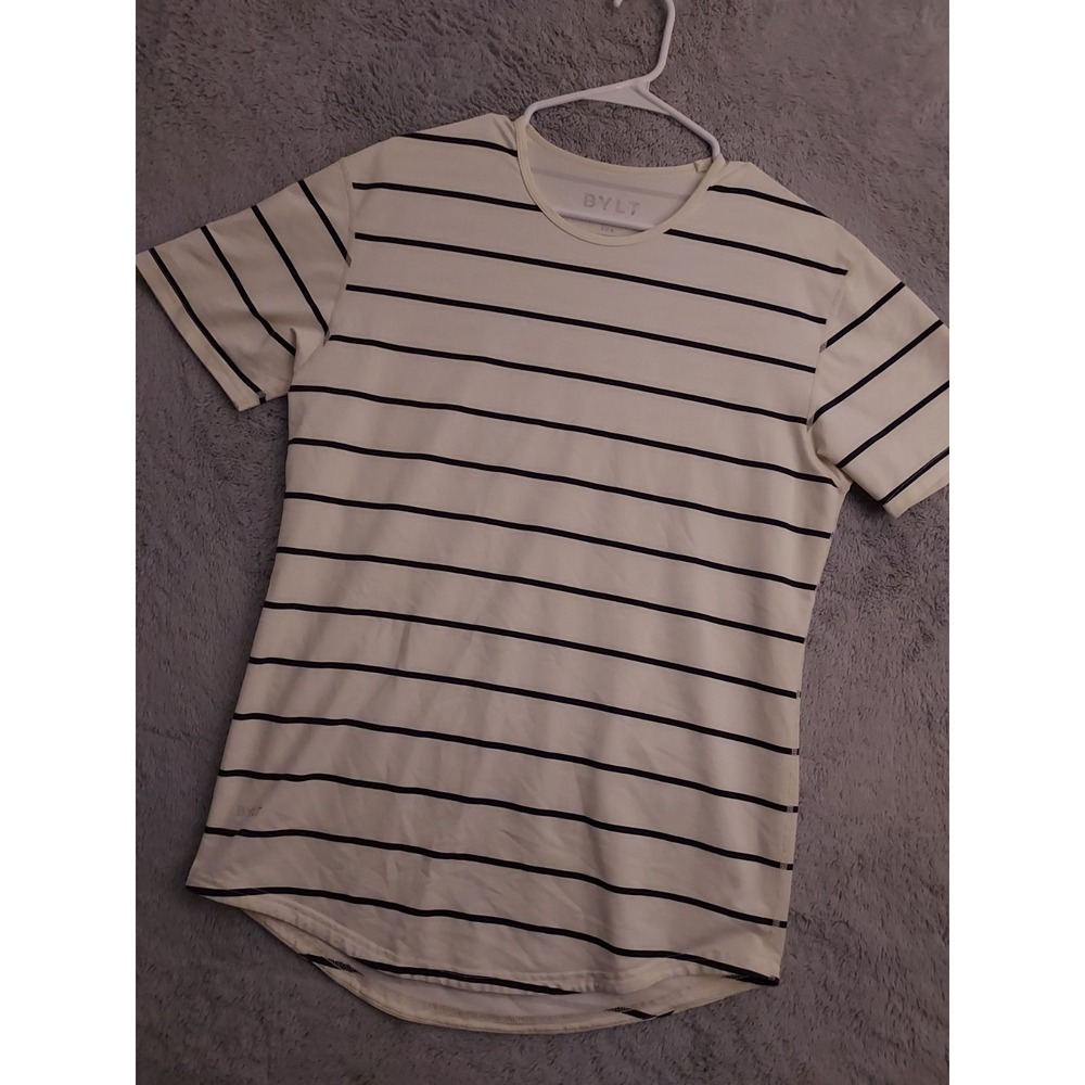 Bylt Shirt Mens Medium Drop Cut Lux Beige Athleisure Casual Active Striped M